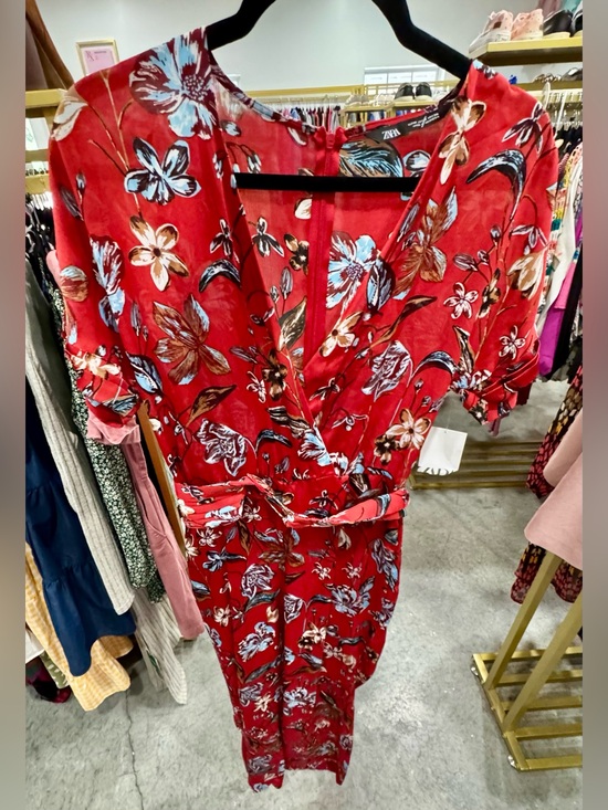 Zara Pants - Zara Red Floral Wrap Jumpsuit